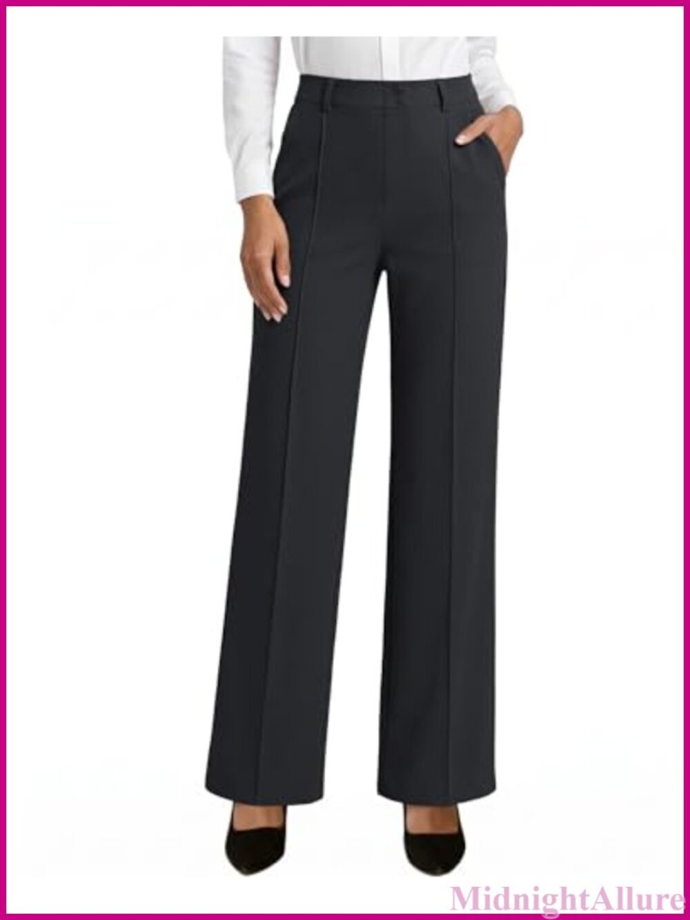 Women's Stretch Pull On Wide Leg Dress Pants Straight Leg Business Slacks